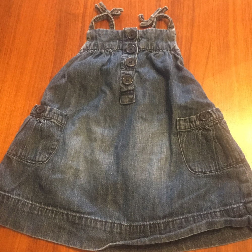 Baby gap blue denim jumper with adjustable straps